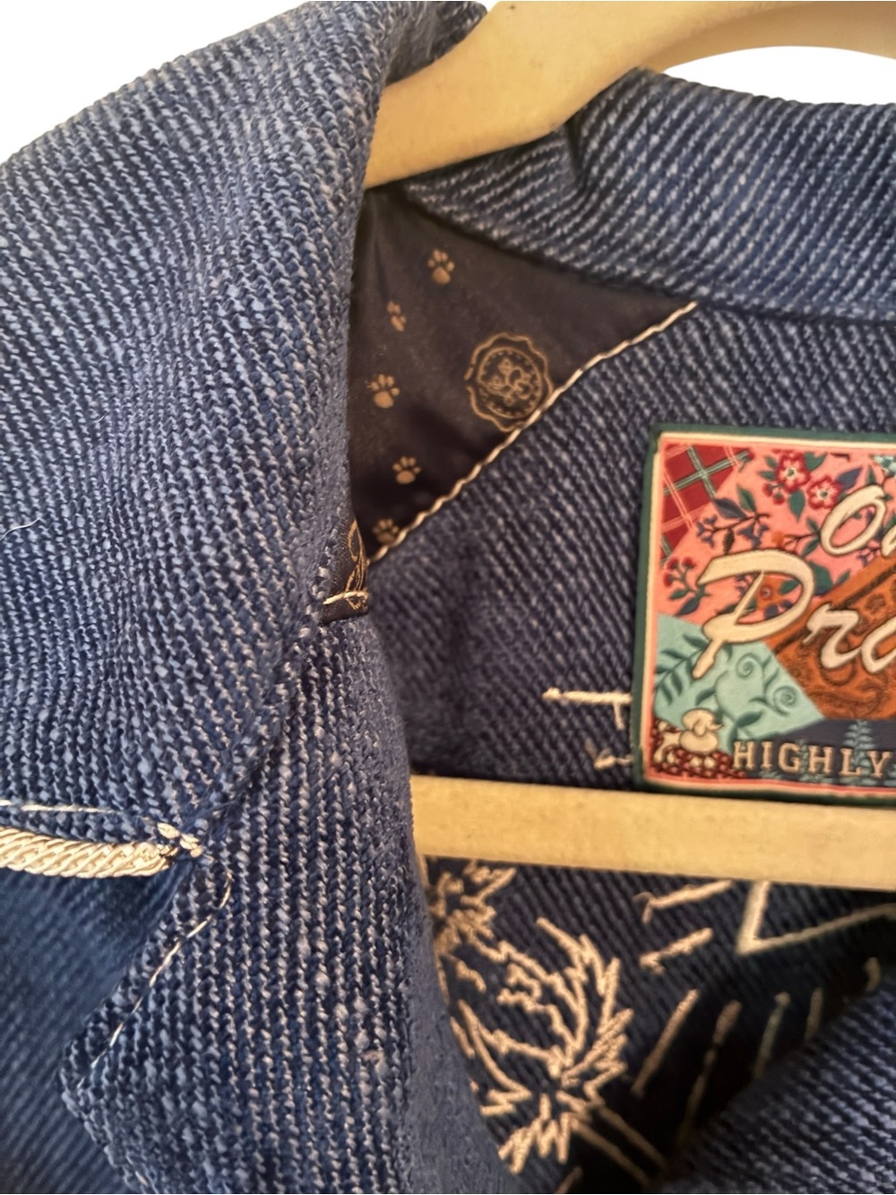 Highly Preppy On The Prairie Denim Jacket Blue Piping Blazer Coat Size L Large - Picture 5 of 11